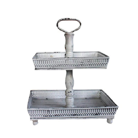 Rustic Square Farmhouse Metal & Wood 2 Tiered Tray