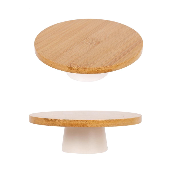 Bamboo/Ceramic Footed Platter, 6.3"D