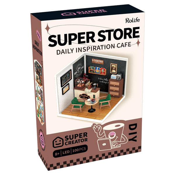 RoLife- Daily Inspiration Cafe | Super Creator DIY Stackable Dollhouse Miniatures Kit