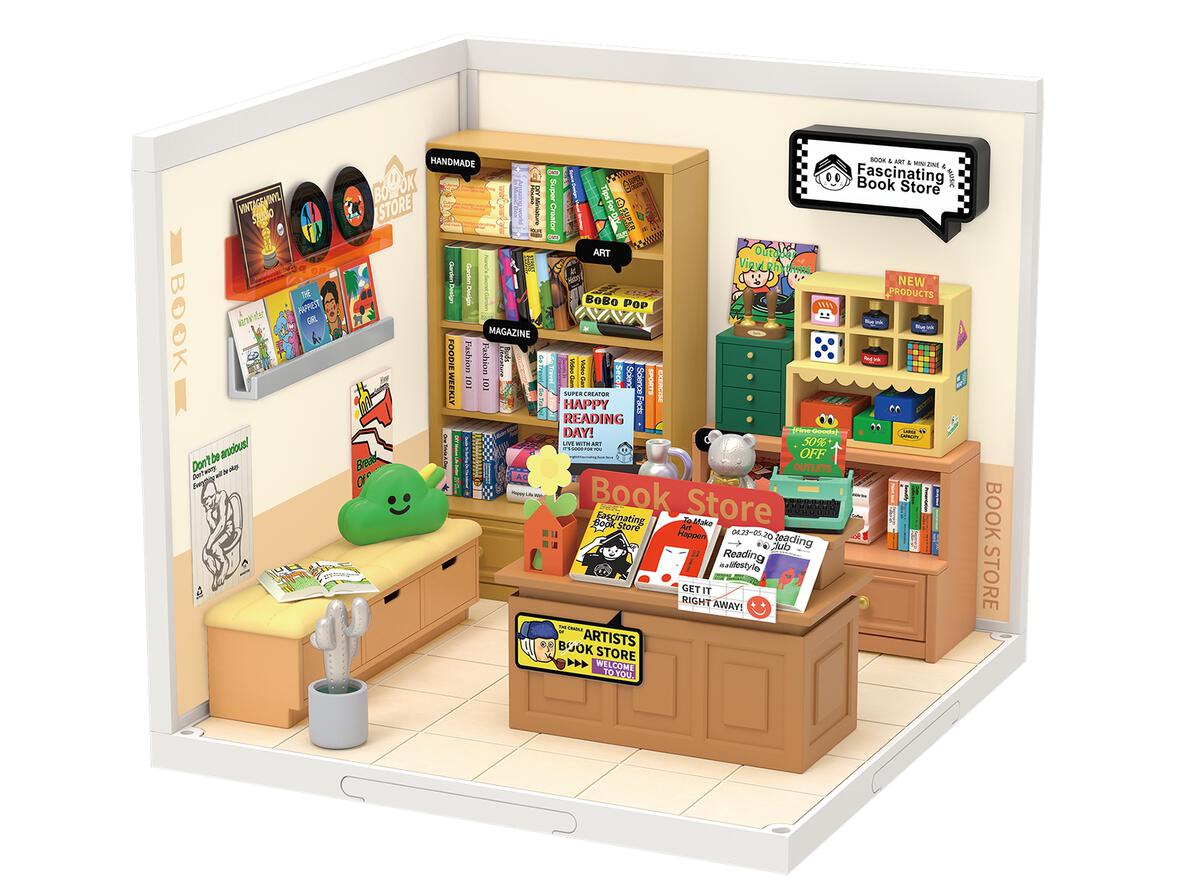 RoLife- Fascinating Book Store | Super Creator DIY Stackable Dollhouse Miniatures Kit