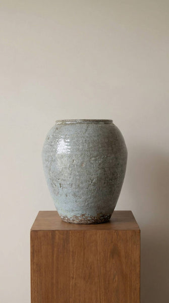 Ceramic Vase, Vintage Style, Tall Blue Crackle - Luna: Large