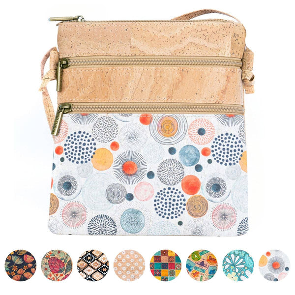 Cork Women's Double Zip Flower print Crossbody Bag BAG-2266DEFGH: D