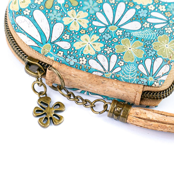 Heart-Shaped Cork Coin Purse with Tassel - Vegan Leather Alternative Zipper Pouch BAG-2370: C