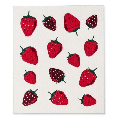 Multiple Strawberry Swedish Dish Cloth Side Angle