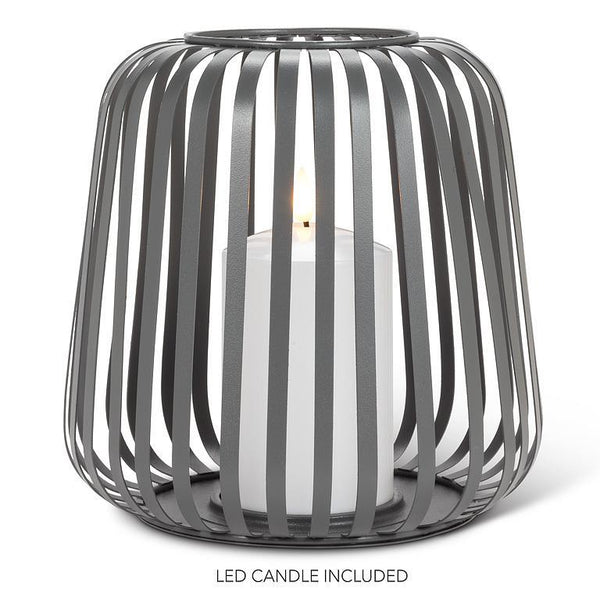 Large Cage Lantern W/LED Candle - Grey