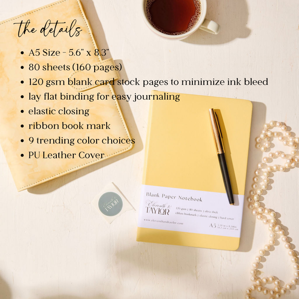 160 Page A5 Blank Journals: 120 GSM Thick Blank Card Stock: Blue