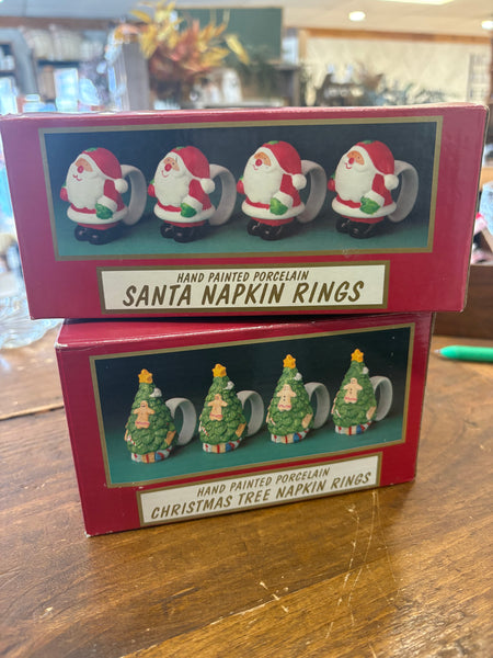 Vintage Hand Painted Santa Napkin Rings- Set of 4