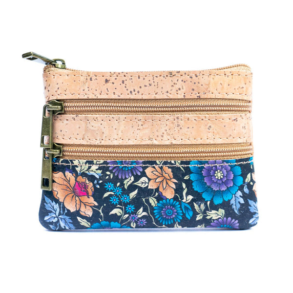 Triple-Zip Cork Mini Coin Pouch BAG-2326: C