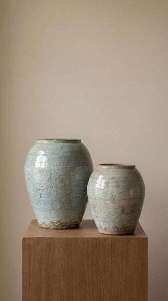 Ceramic Vase, Vintage Style, Tall Blue Crackle - Luna: Large