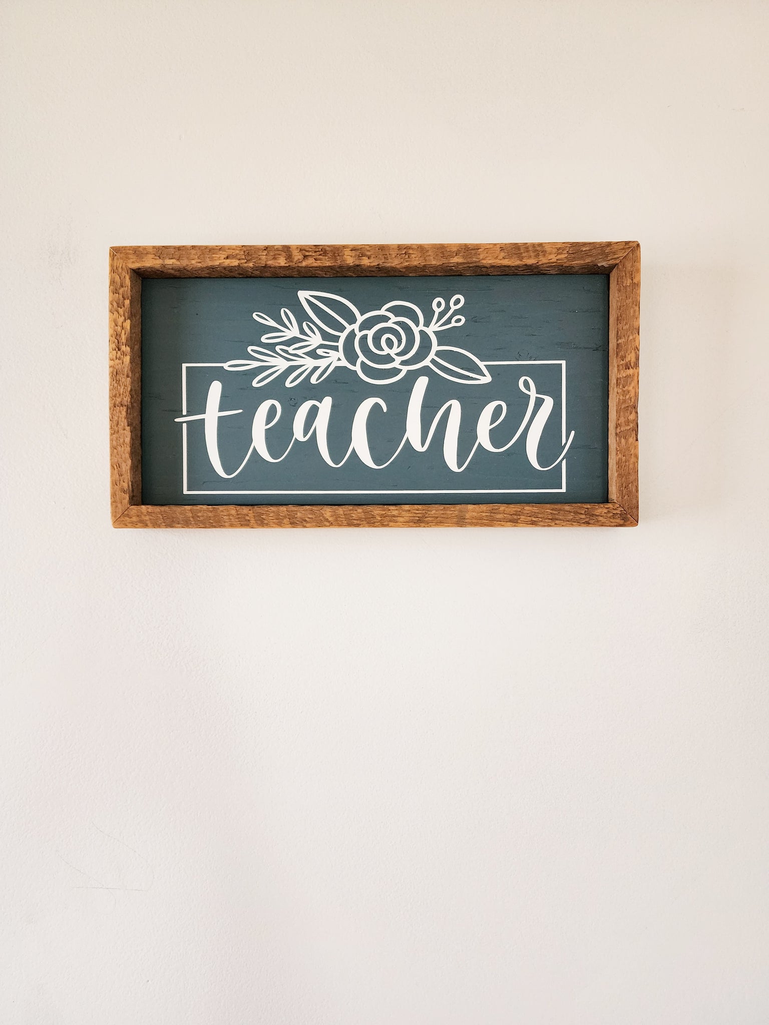 Rustic 7x13 Teacher floral sign -Blue