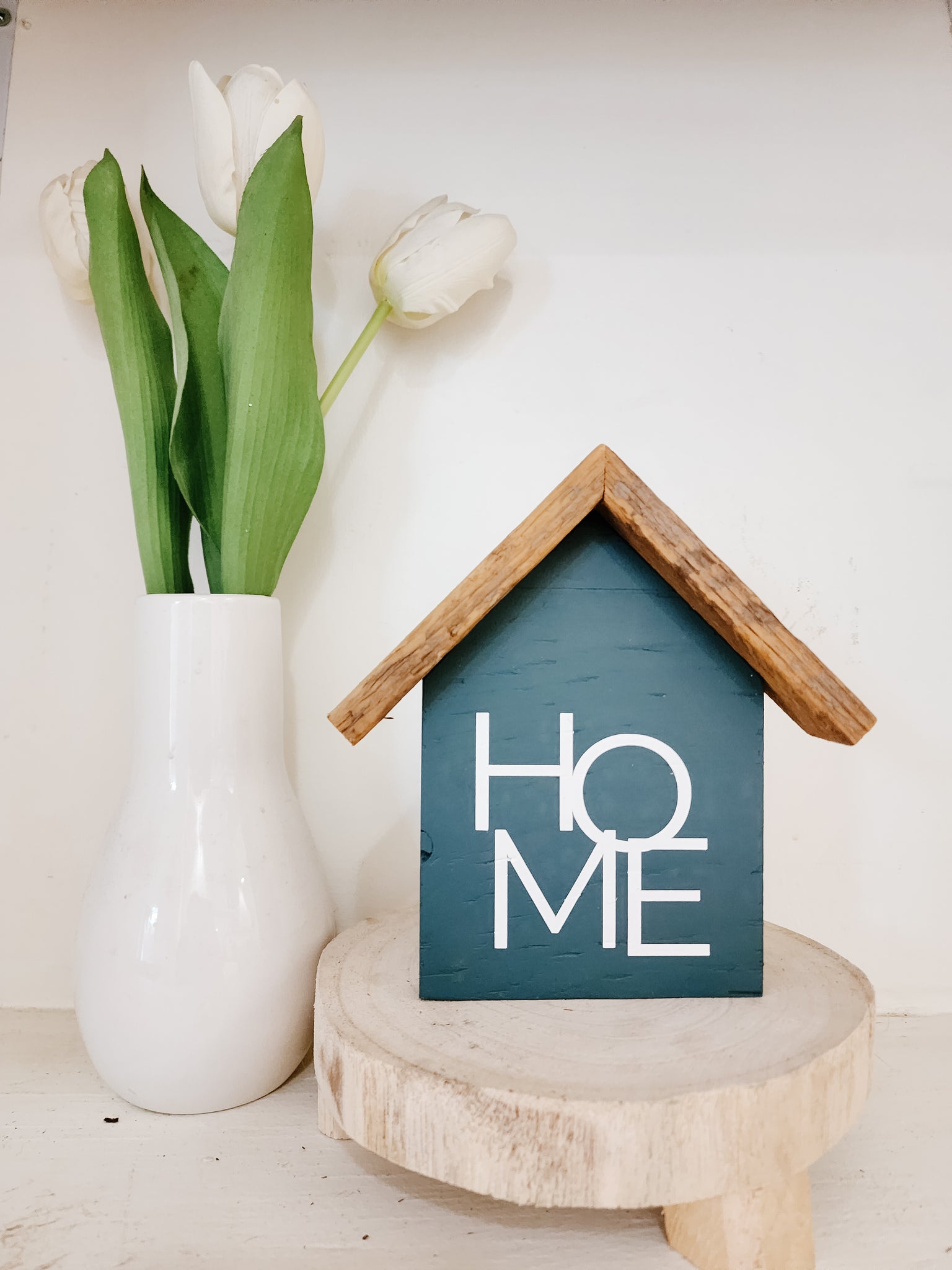 Small rustic house "home" sign-blue