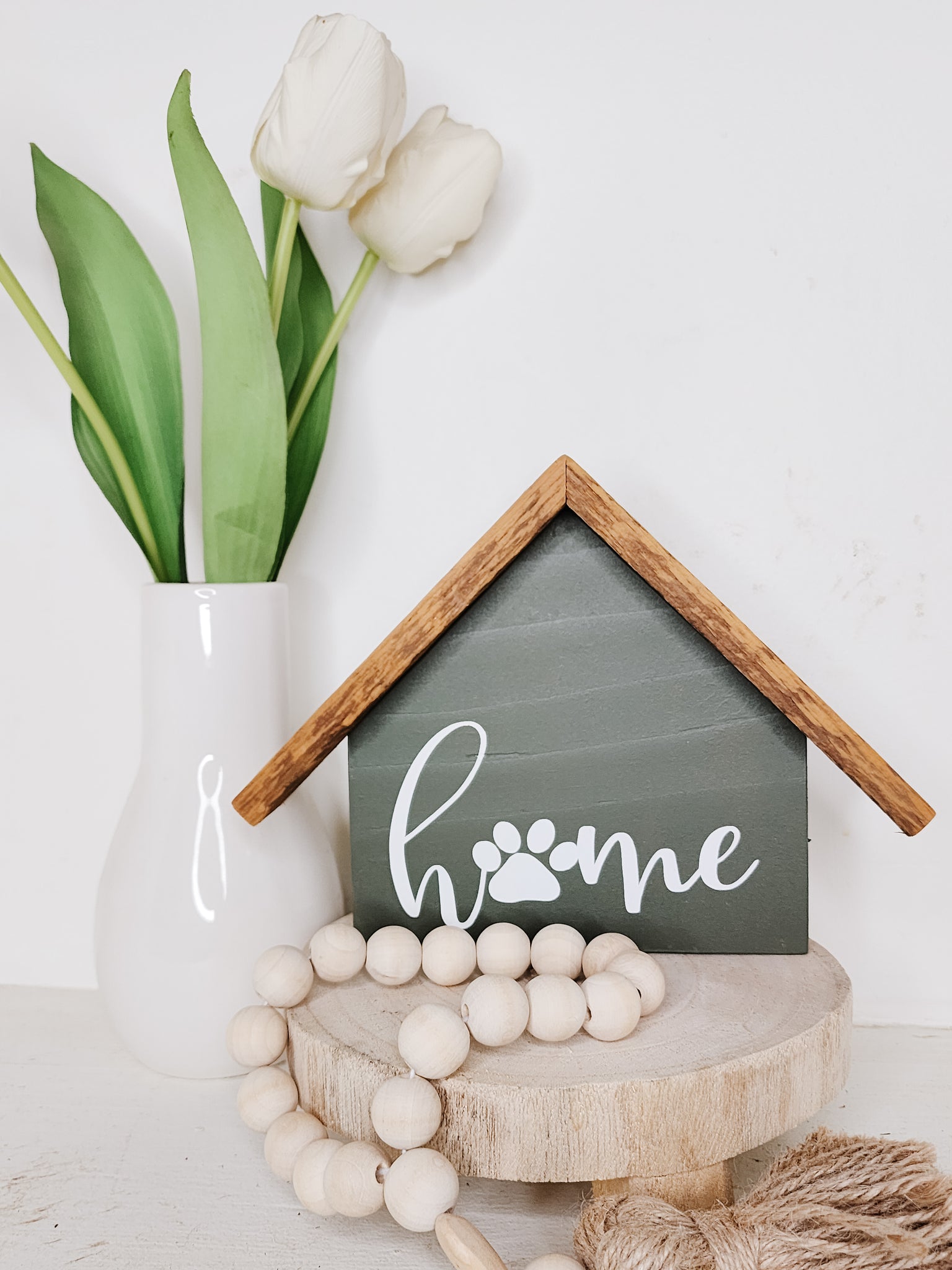 Large rustic house "Paw print home" sign- green