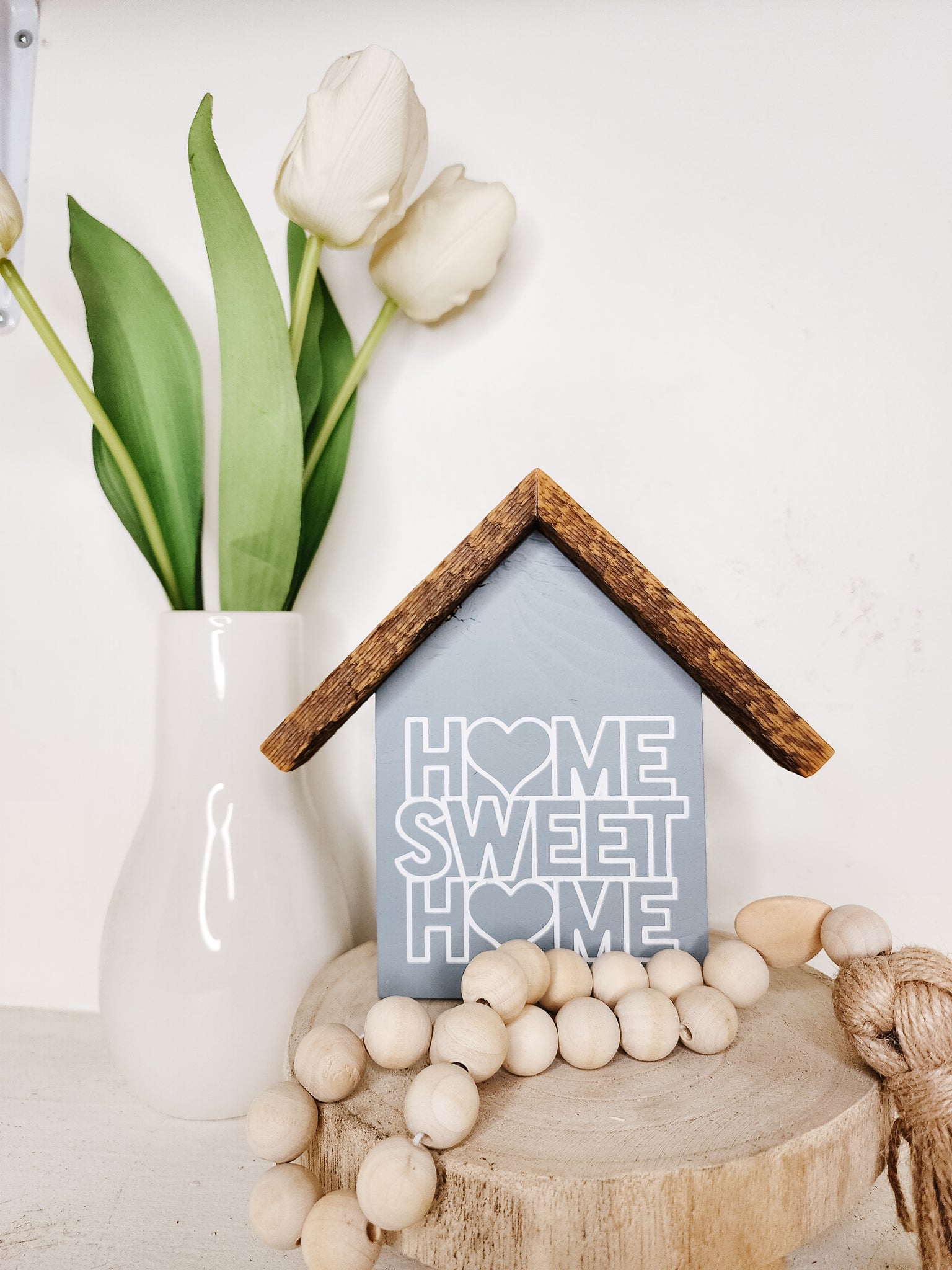 Small rustic house "home sweet home" sign- light blue