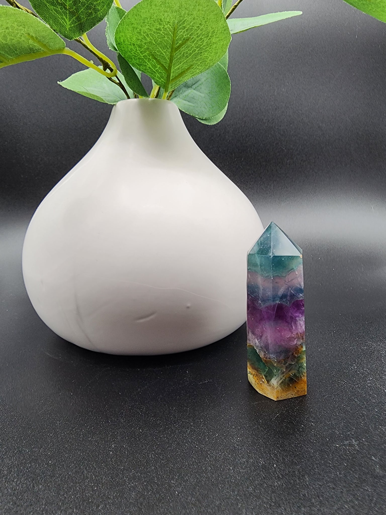 Teal/purple flourite tower