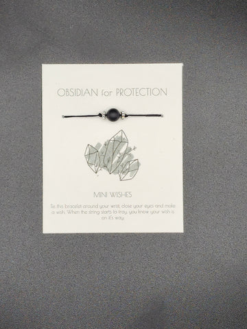 Mini Wish tie on bracelet - Obsidian