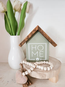 Small rustic house square "HOME" sign- light green
