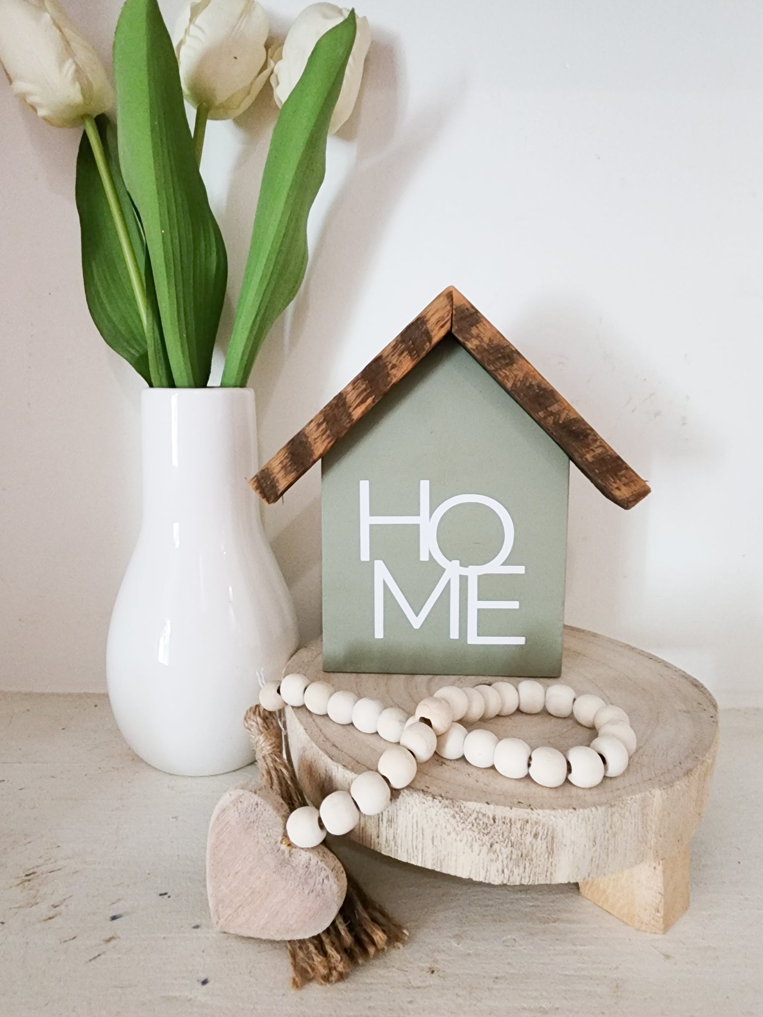 Small rustic house "HOME" sign- light green