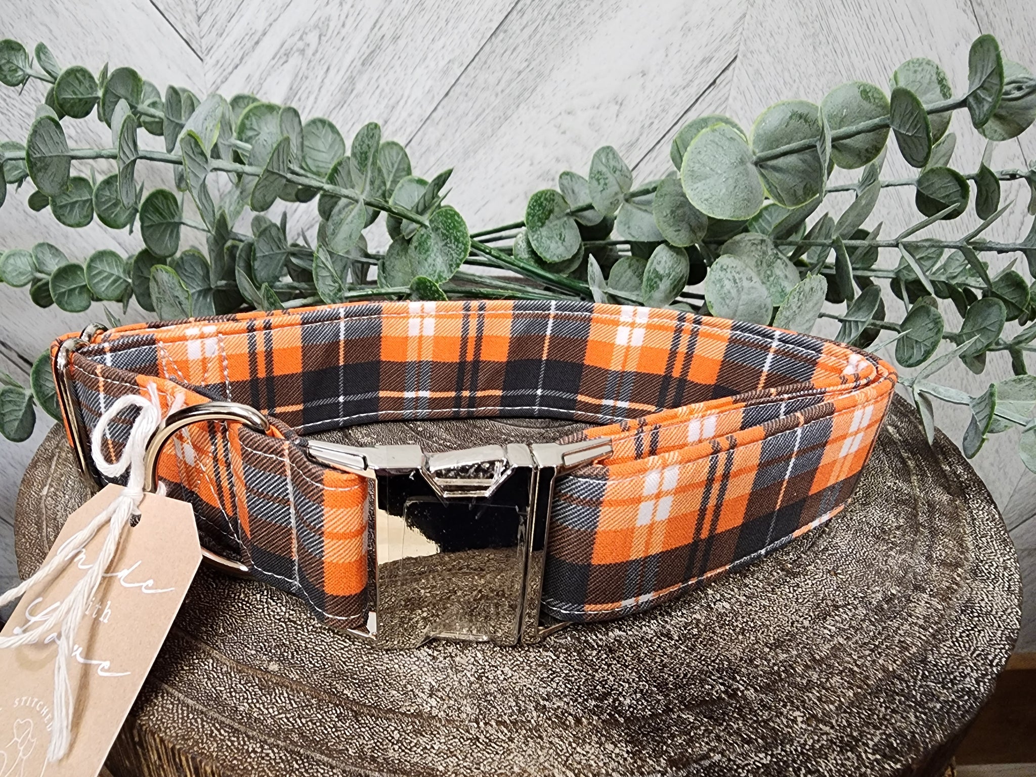 Orange/ Cream/ Teal Stripe Dog Collar - Large