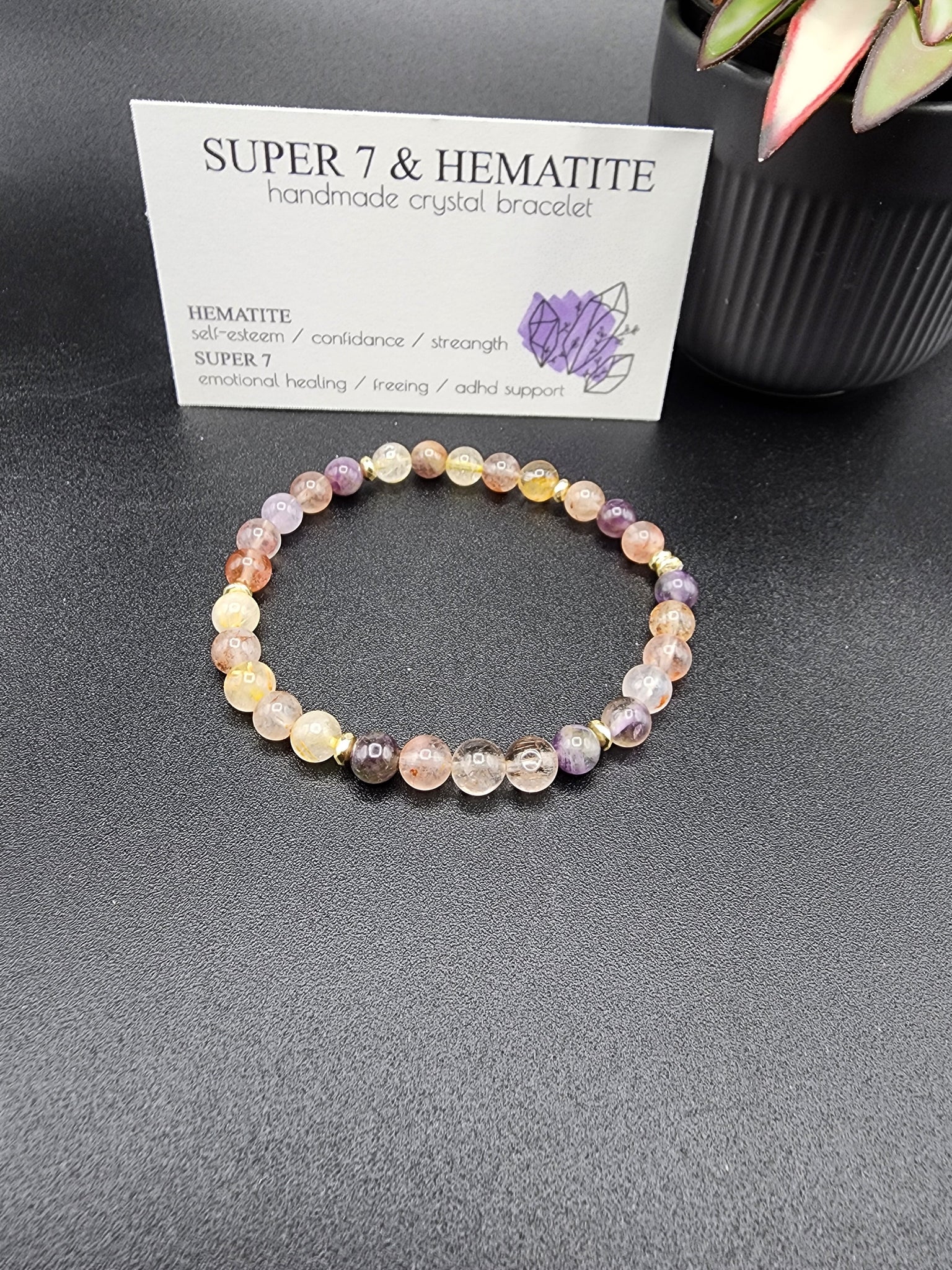 Crystal bracelet- Super 7 & Hematite