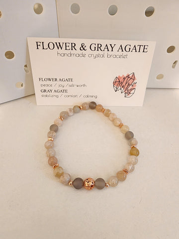Crystal bracelet - Flower and Gray Agate