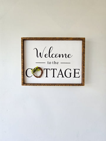 Rustic 13x17 Welcome to the Cottage wreath sign