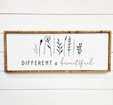13 x 33 Different is beautiful floral sign