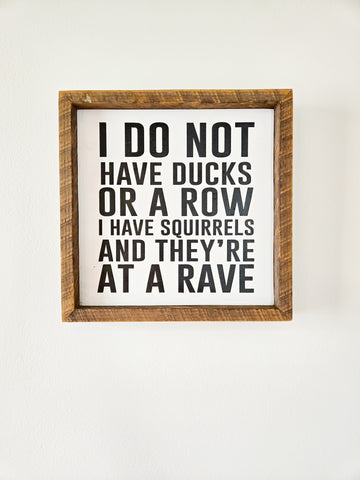 9x9 I do not have ducks in a row. I have squirrels at a rave sign