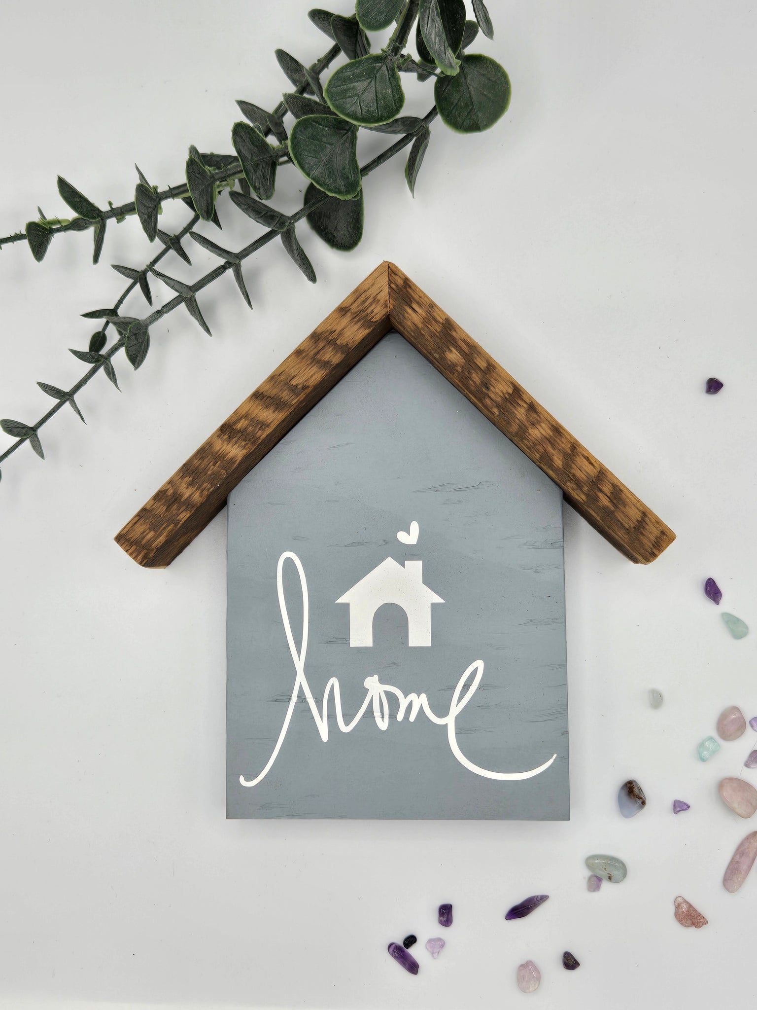 Small rustic house "home with house picture" sign- light blue