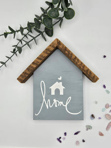 Small rustic house "home with house picture" sign- light blue