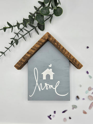 Small rustic house "home with house picture" sign- light blue