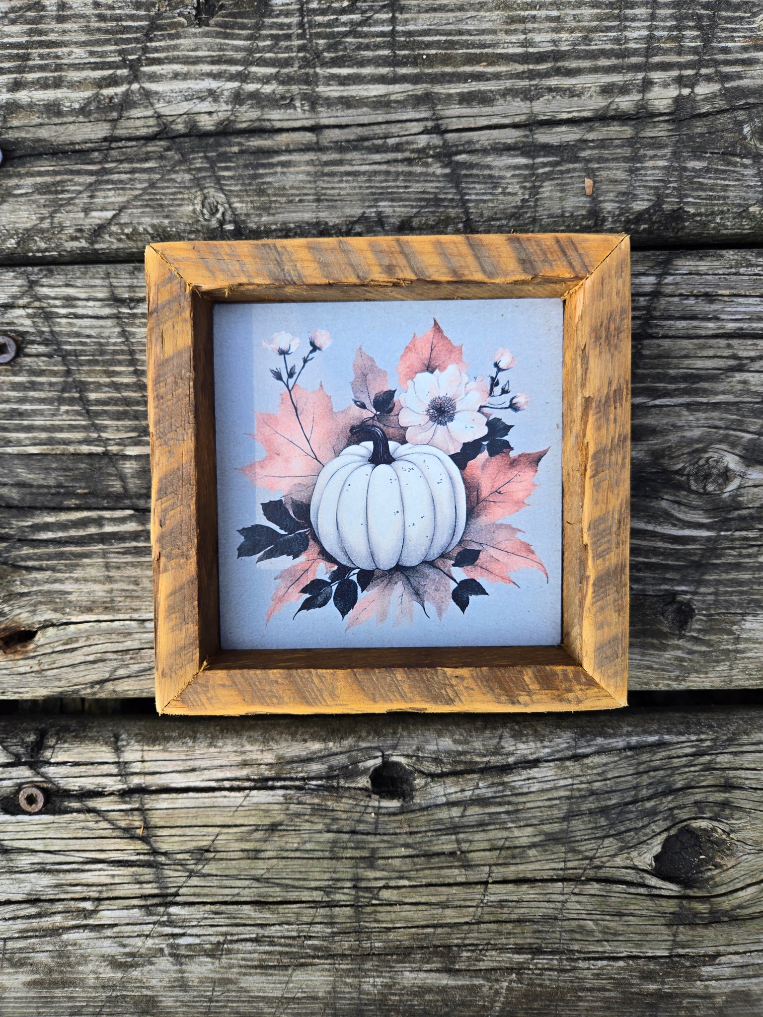 4x4 White pumpkin and floral sign.