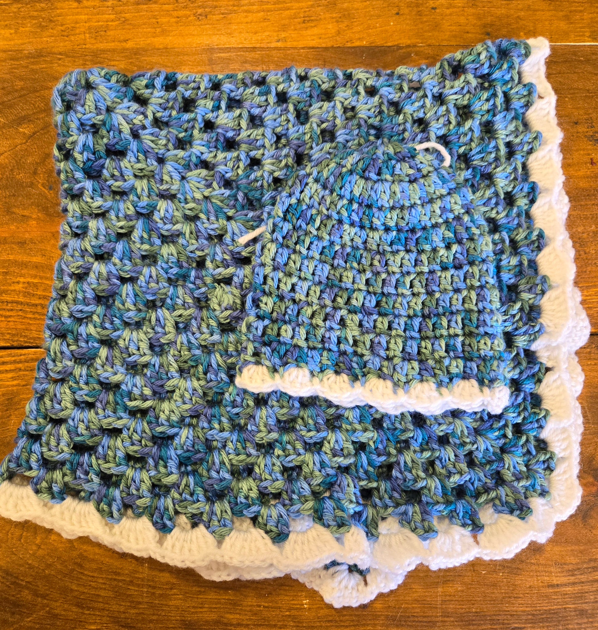 Baby Car Seat Blanket Hat Set Green Dark Blue