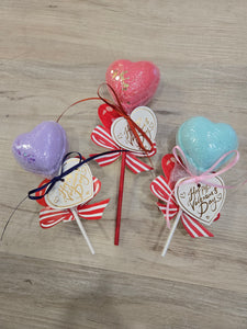 Valentine heart lollipop bath bomb