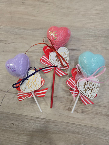 Valentine heart lollipop bath bomb