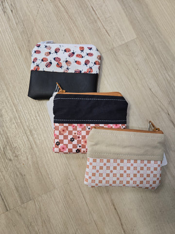Minii 1/2 Vegan Leather & 1/2 Cotton Fabric Zipper Pouch- Assorted Prints