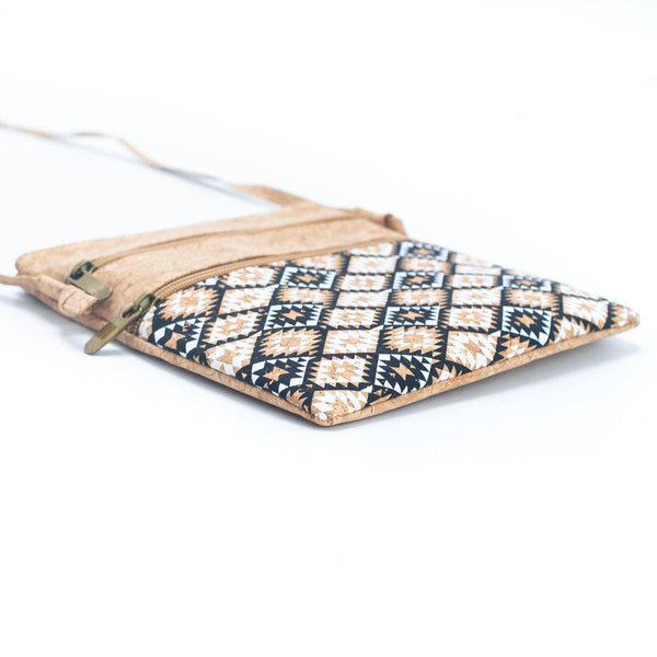 Natural cork Patterned double zipper crossbody bag BAG-2265: C