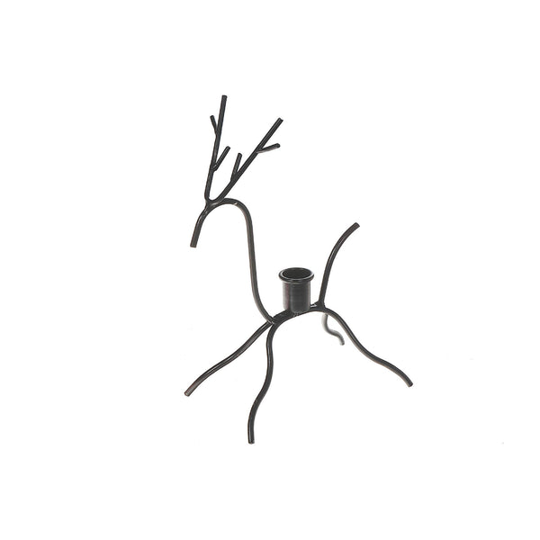 Black Metal Deer Taper Candleholder Sprawled: Black
