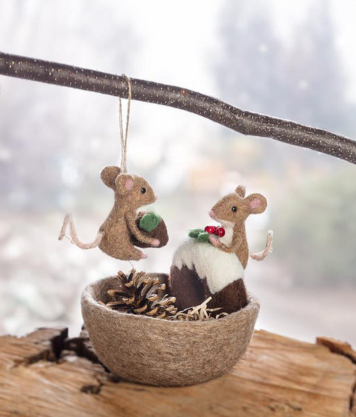 Mouse with Christmas Pudding Ornament