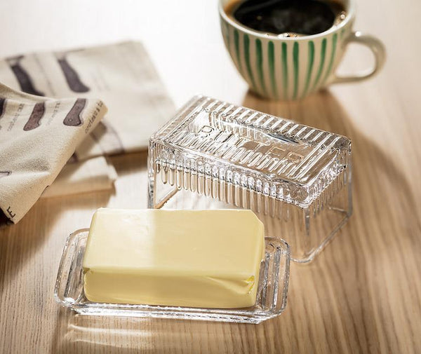 Large Covered Glass Butter Dish