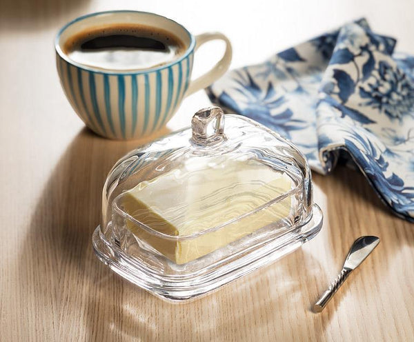 Large Glass Rectangle Covered Butter Dish