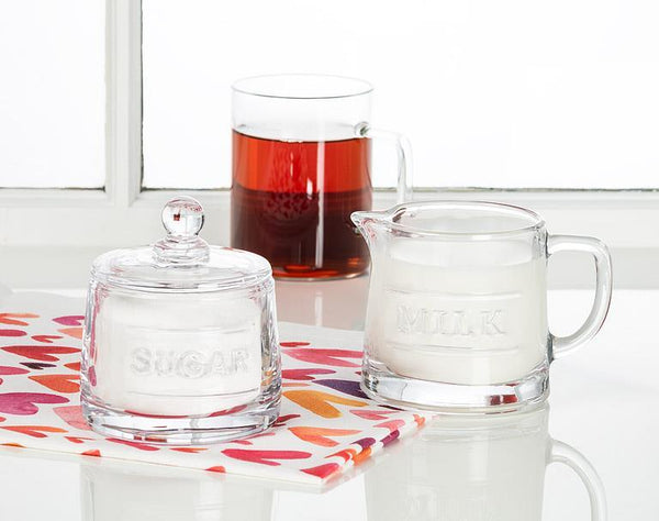 Classic Text Glass Milk Jug