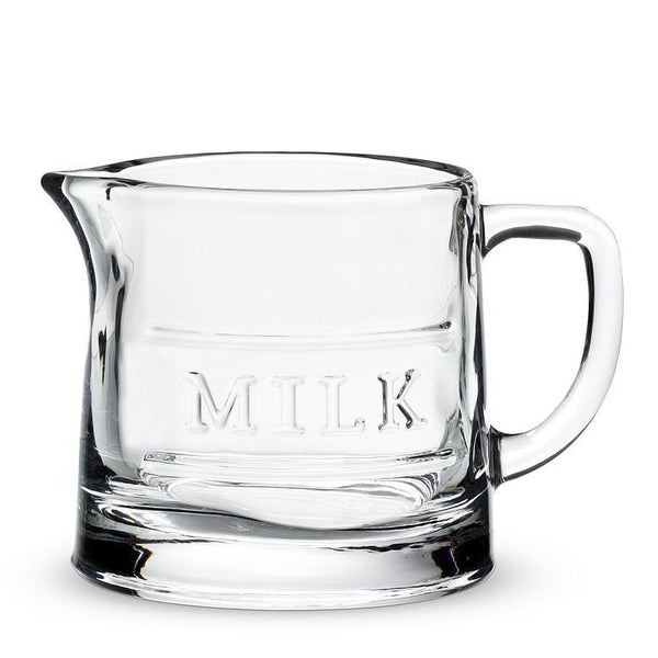 Classic Text Glass Milk Jug