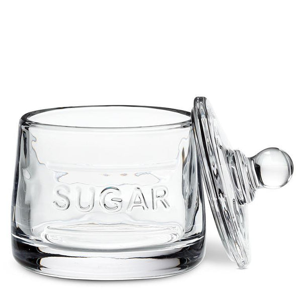 Classic Text Glass Sugar Pot with Lid