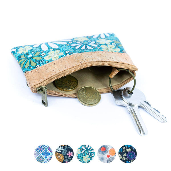 Printed Cork Mini Wallet with Dual Zippers BAG-2316: D