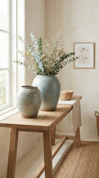 Ceramic Vase, Vintage Style, Tall Blue Crackle - Luna: Large
