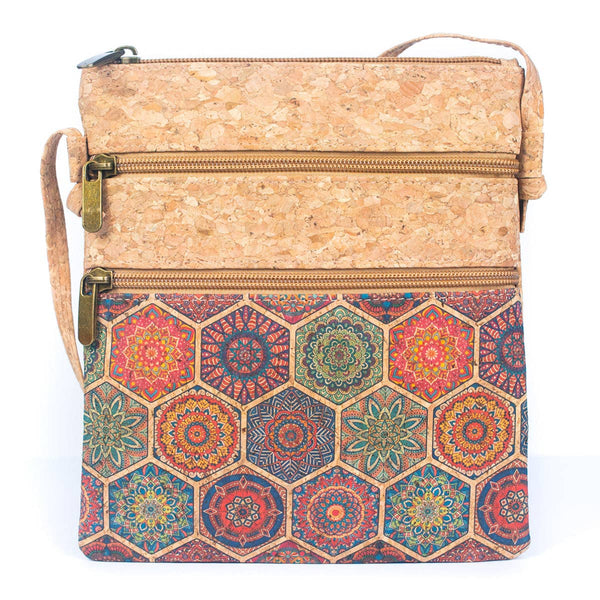 Natural cork Patterned double zipper crossbody bag BAG-2265: C