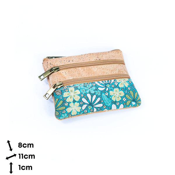 Triple-Zip Cork Mini Coin Pouch BAG-2326: D
