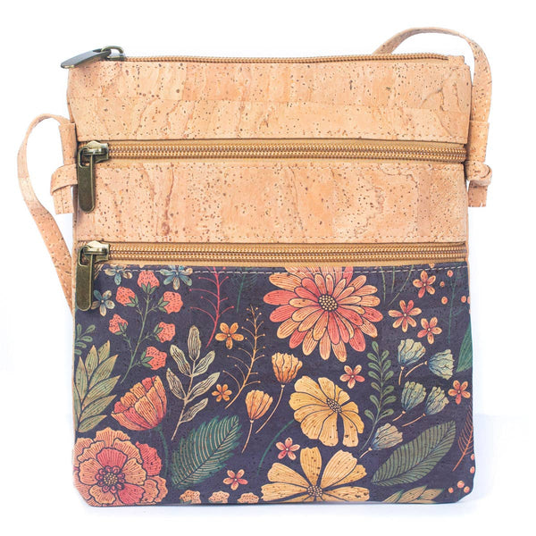 Cork Women's Double Zip Flower print Crossbody Bag BAG-2266DEFGH: D