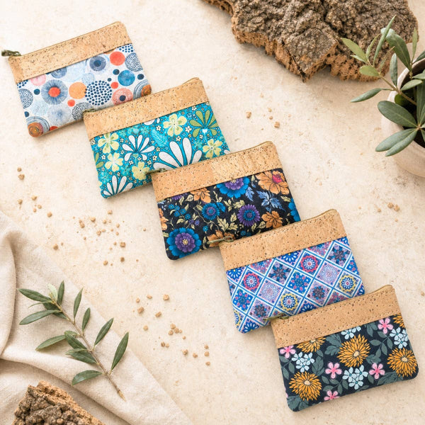 Printed Cork Mini Wallet with Dual Zippers BAG-2316: E