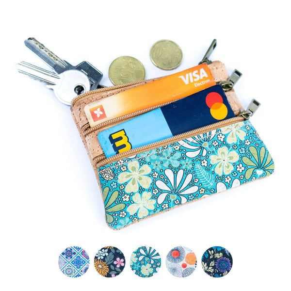Triple-Zip Cork Mini Coin Pouch BAG-2326: C